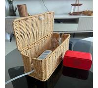 Rattan-style weave Desk Cord Organizer, Plastic Power Strip Cable Tidy Box, Wire Holder Box for Hiding Messy Cables Wire(2)