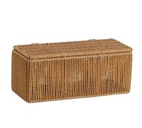 Rattan-style Weave Desk Cord Storage, Plastic Power Strip Cable Tidy Box, Brown Organizer for Hiding Messy Cables Wire
