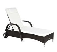 Rattan Sun Lounger 200x73x72-103cm Brown PE Wicker Steel Frame Cushion Reclining
