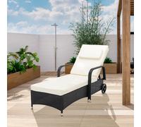 (BLACK) Rattan Sun Lounger Bed Recliner Outdoor Garden Chair