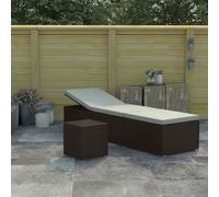 vidaXL Sun Lounger with Cushion and Tea Table Poly Rattan Brown Lounge Bed