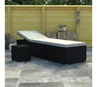 vidaXL Sun Lounger with Cushion and Tea Table Poly Rattan Black