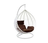 Rattan Swing Egg Chair | Holywarm Garden Swing Chair with Cushion | Indoor Outdoor Hanging Chair with Stand | Hammock Egg Chairs for Garden Bedroom Balcony (White Egg Chair + Brown Cushion)