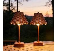 Rattan Table Lamp, 120 Lumen Wireless Rechargeable, Adjustable Brightness, Indoor/Outdoor Decor, Elegant Design for Living Room, Bedroom, Office Spaces