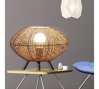 Rattan Table Lamp - Handwoven Japanese Style Decorative Luminaire Night Light for Bedroom and Living Room