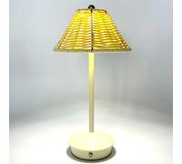 Rattan Table Lamp Vintage Wicker & Bamboo Bedside Light Rechargeable Wireless Touch Control 3-Way Dimmable for Bedroom Farmhouse Nursery Decor