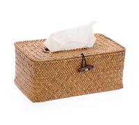 Rattan Tissue Box Cover - Household Seagrass Rattan Tissue Box, Decorative Woven Facial Tissue Rectangular Holder, Woven Wicker Facial Tissue Holder for Living Room Bathroom Office and Hotel (Natural)