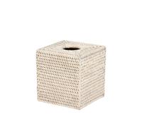 Rattan Tissue Box Cover Premium Ketak Rattan Tissue Box Holder Vintage Style Side Table Coffee Table Decor (White, Square)