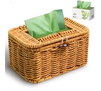 Rattan Tissue Box Cover Rectangle, Natural Handcrafted Wicker Tissue Box Cover, Boho Facial Tissue Box Holder with Lid, Napkin Box Holder for Bathroom Toilet Living Room Kitchen Desk Rustic Decor
