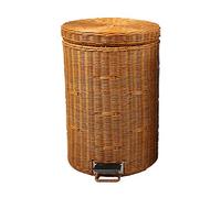 Rattan Trash Can with Lid Pedal 8L Yellow Rubbish Bin for Bathroom, Office