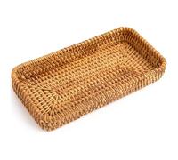Rattan Tray, 8.3x4.3x1.6 Inch Rectangle Woven Tray, Storage Small Wicker Basket for Home, Office, Dining Room