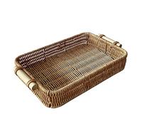 Rattan Tray - Hand-Woven Serving Baskets with Handles - Suitable As Bread Basket, Fruit Basket, Serving Tray, Suitable for Home, Restaurant, Coffee Table, Outdoor Picnic, Hotel
