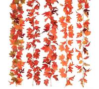 Rattan Vine with Faux Maple Leaves for Autumn Wall Decor For Home Outdoor Thanksgiving Setting Lifelike Veining Rich Seasonal Color Detail (101)