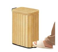 Rattan Waste Basket 6L Faux Woven Garbage Bin with Liner and Lid | Rattan Bathroom Trash Can for Home Kitchen Laundry Pantry Dorm Workshop Yellow