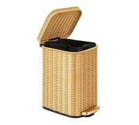 Rattan Waste Basket 6L Faux Woven Waste Bin Decor with Liner and Lid | Boho Bathroom Trash Can for Workshop Dorm Pantry Laundry Kitchen Home Yellow