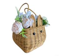 Rattan Weave Animal Basket Snack Fruit Storage Decorative Plastic Handles Cute Animal Design Two Sizes Lightweight PP for versatile Organizer Rustic(rabbit)