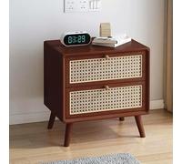 Rattan Weaving Nightstand - Solid Wood Bedside Table With 2 Drawers,Minimalist Bedside Desk Cabinet For Bedroom,Living Room & Study Room - 35X40X49Cm,Stylish & Practical Furni,3,43x40x49cm/16.9x15.7x