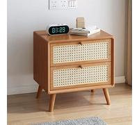Rattan Weaving Nightstand - Solid Wood Bedside Table With 2 Drawers,Minimalist Bedside Desk Cabinet For Bedroom,Living Room & Study Room - 35X40X49Cm,Stylish & Practical Furni,2,43x40x49cm/16.9x15.7x