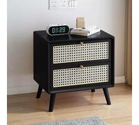 Rattan Weaving Nightstand - Solid Wood Bedside Table With 2 Drawers,Minimalist Bedside Desk Cabinet For Bedroom,Living Room & Study Room - 35X40X49Cm,Stylish & Practical Furni,4,48x40x49cm/18.8x15.7x