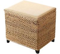 Rattan Weaving Upholstered Footstool Storage Small Stool Toy Box Indoor Entrance Shoe Changing Bench - 47x37x43cm Home Decor Chair