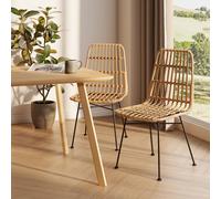 Rattan Wicker Effect with Metal Legs Dining Chairs Set VonHaus Natural 2 Pack