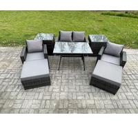 Rattan Wicker Garden Furniture 6 Seater Patio Conservatory Sofa Set with Rectangular Dining Table Armchair Fimous Dark Grey One Size