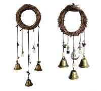 Rattan Wind Chime with Vintage-Inspired Copper Bells and Mysterious Symbol Charms for Bohemian Style Outdoor Spaces