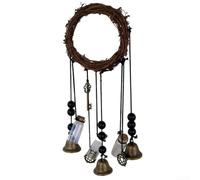 Rattan Wind Chimes Handmade Iron Bell Wall Hanging for Garden Decor Rustic Outdoor Ornament 30cm(Three bottles)