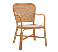 Rattan Woven Leisure Chair with Arms - Stylish Accent Dining Chair for Living Room Bedroom and Reading Nook - Comfortable Home Furniture