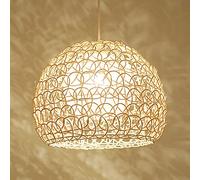 Rattan Woven Pendant Light, Wicker Light Fixtrues Ceiling Hanging Lamp Shades Hollow Design Ceiling Light Chandelier, with Adjustable Cord Romantic Bamboo Lamp Decorations for Living Room