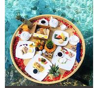 Rattan Woven Serving Tray, Floating Tray Food Tray with Handles Luxury Floating Serving Tray Table Bar Swimming Pool Floating Tray for Pool Serving Drinks Brunch Food on The Water