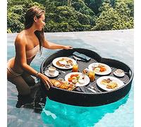 Rattan Woven Serving Tray, Food Tray with Handles Floating Tray Luxury Floating Serving Tray Table Bar Swimming Pool Floating Tray for Pool Serving Drinks Brunch Food on The Water