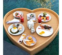 Rattan Woven Serving Tray, Heart Shaped Dining Tray with Handles, Floating Tray, Luxury Floating Serving Tray, Table Bar, Swimming Pool Floating Tray,White