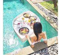 Rattan Woven Serving Tray, Luxury Floating Serving Tray Table and Bar, Floating Refreshment Table Raft Tray, for Pools Serving Drinks, Brunch, Food on The Water