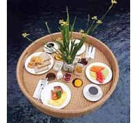 Rattan Woven Serving Tray, Swimming Pool Floating Tray Table, Floating Tray Luxury Floating Serving Tray Table Bar Swimming Pool Floating Tray for Pool Serving Drink black-80CM