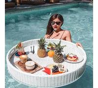 Rattan Woven Serving Tray, Swimming Pool Floating Tray Table, Floating Tray Luxury Floating Serving Tray Table Bar Swimming Pool Floating Tray for Pool Serving Drink black-80CM