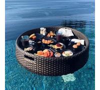 Rattan Woven Serving Tray,Swimming Pool Floating Tray Table,Multi-Purpose Floating Pool Tray,Swimming Pool Rattan Woven Serving Tray For Sandbars,Spas Parties