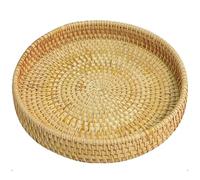 Rattan Woven Tray 9 Inch Decorative Round Basket for Serving Snacks and Fruits