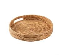 Rattan Woven Tray, Hand-Woven Storage Basket For Home Kitchen & Picnic, Natural Serving Tray For Bread Fruit & Tableware(30CM)