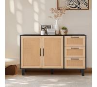 RattanCabinet WooBuffet Sideboard with 2 Doors & 3 Ders Versatile Accent Cabinet for Hallway Entryway Living Room & Kitchen Natural h 120x40x75 cm