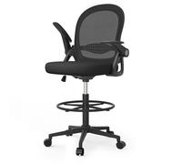 Rattantree Tall Ergonomic Drafting Chair with Flip-Up Arms & Adjustable Footrest in Black Rattantree Black