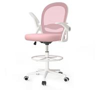 Rattantree Tall Ergonomic Drafting Chair with Flip-Up Arms & Adjustable Footrest in Pink Rattantree Pink