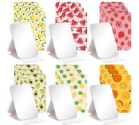 RattanView 12 Pcs Summer Compact Mirror Bulk Fruit Folding Pocket Mirrors Bulk Mini Portable Mirror with Stand Fruit Mini Tabletop Travel Mirrors for Summer Party Favors Travel Camping Daily Use