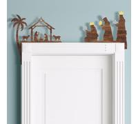 RattanView 2 Pcs 2026 Christmas Door Topper Jesus Nativity Scene Top Frame Decoration Christian Front Door Corner Sign Home Wooden Xmas Party Ornament Table Decor Props Gift for Wall Window(Wood)