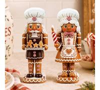 RattanView 2 Pcs Christmas Gingerbread Couple Decor Tabletop Nutcracker Figurines Set Farmhouse Centerpiece Holiday Party Tiered Tray Decorations for Xmas Home Kitchen Office