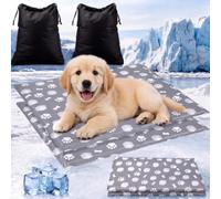 RattanView 2 Pcs Dog Cooling Mat 16"x20" Self Cooling Pet Pad for Dogs Reusable Blanket for Pet Washable Portable for Crate Kennel Car Sofa Bed Floor Indoor Outdoor Summer Use with Carry Bags