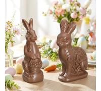 RattanView 2 Pcs Easter Chocolate Bunny Figurines Resin Brown Easter Rabbit Decor Resin Ornaments for Home Festival Celebration Table Kitchen Indoor Decor