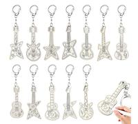 RattanView 24 Pcs Guitar Craft Color Your Own Keychains DIY Craft Wooden Blank Keychains for Sunday School Classroom Home Active Party Favors Gifts, 12 Styles