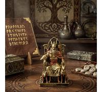 RattanView 3.5 Inch Miniature Norse God All Father Figurine Odin Statue on Throne with Wolves Hand Painted Bronze Finish Resin Viking Decor Sculpture for Home Office Decor, Pagan Altar Supplies