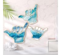 RattanView 3 Pcs Shaka Wooden Wall Sign Hang Loose Sign Surfer Hand Symbol Hand Shape Finger Hawaii Aloha Surf Wall Decor for Home Living Room Kitchen Bathroom Bedroom Nursery Room Decor